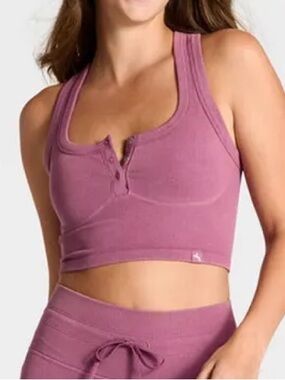 JoyLab Ribbed Henley Crop Tank - Purple